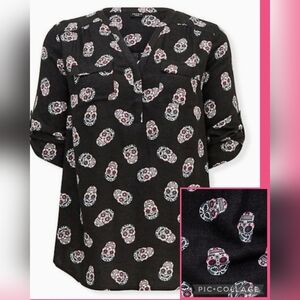 🆕 ☠️ BLACK SUGAR SKULL BRUSHED RAYON PULLOVER - HARPER STYLE ☠️